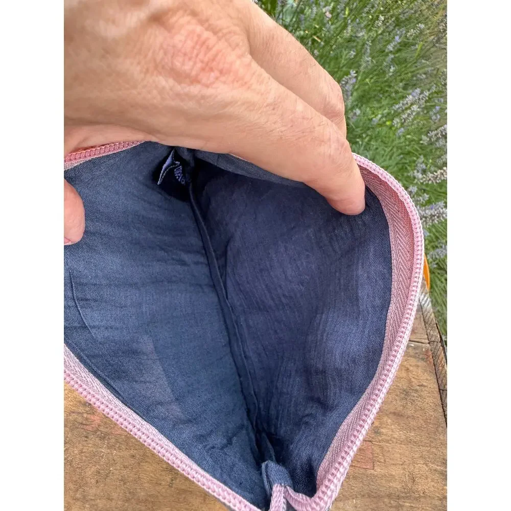 Gray Pink Leaves Makeup Bag Pouch 8 x 6 Makeup Bag Accessory Travel